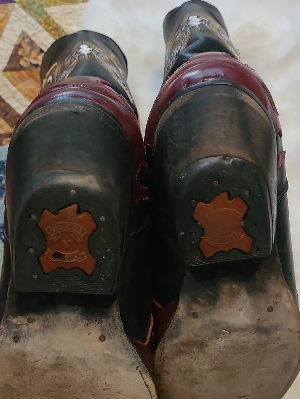 Vintage Lladro Embroidered Leather Flame Cowboy Boots Size 9.5